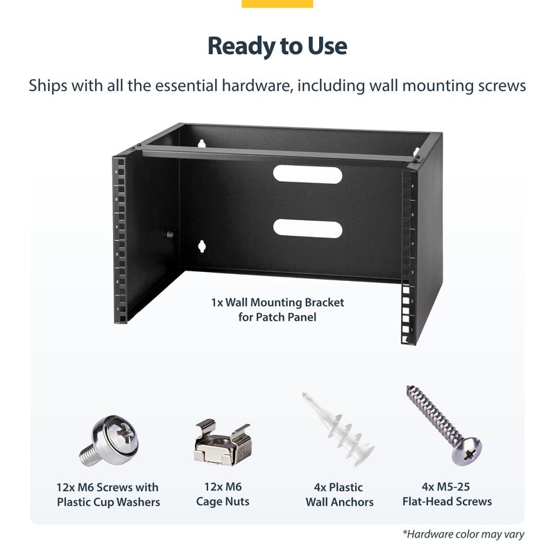 StarTech.com 6U Wall Mount Network Rack - 14 Inch Deep (Low Profile) - 19" Patch Panel Bracket for Shallow Server and IT Equipment, Network Switches - 44lbs/20kg Weight Capacity, Black (WALLMOUNT6) - Image 5