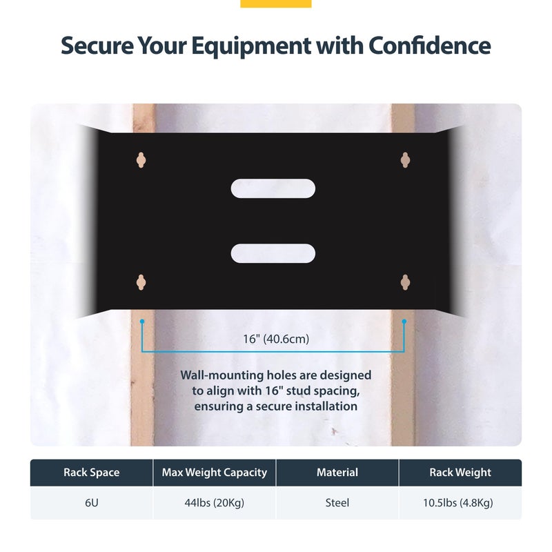 StarTech.com 6U Wall Mount Network Rack - 14 Inch Deep (Low Profile) - 19" Patch Panel Bracket for Shallow Server and IT Equipment, Network Switches - 44lbs/20kg Weight Capacity, Black (WALLMOUNT6) - Image 4