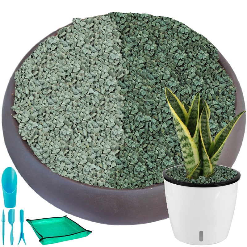 Planterhoma 11 lbs Succulent and Cactus Bonsai Pebbles, 4-6mm Decorative Landscaping Stones Natural Garden Gravel Rocks for Indoor Outdoor Plants Aquariums DIY, and Gardening Top Dressing, Green Zeolite - Image 1