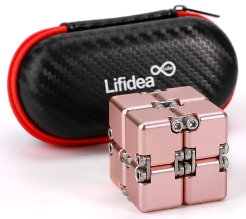 Lifidea New Version Aluminum Alloy Metal Infinity Cube Fidget Cube Handheld Fidget Toy Desk Toy with Cool Case Infinity Magic Cube Relieve Stress Anxiety ADD ADHD OCD for Kids and Adults Pink - Image 1