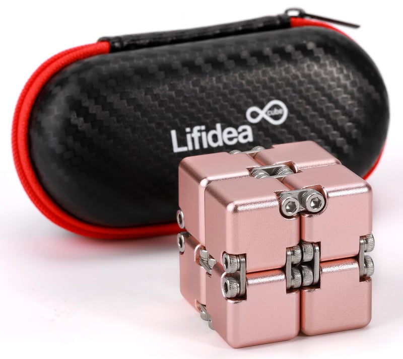 Lifidea New Version Aluminum Alloy Metal Infinity Cube Fidget Cube Handheld Fidget Toy Desk Toy with Cool Case Infinity Magic Cube Relieve Stress Anxiety ADD ADHD OCD for Kids and Adults Pink - Image 3