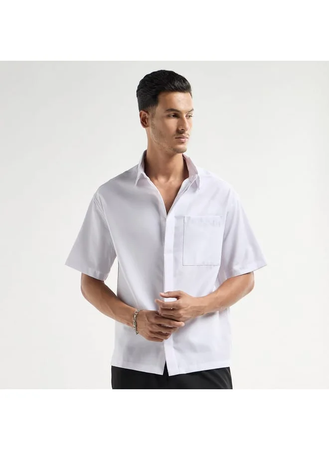 FAV Regular Fit Solid Shirt with Collar and Short Sleeves