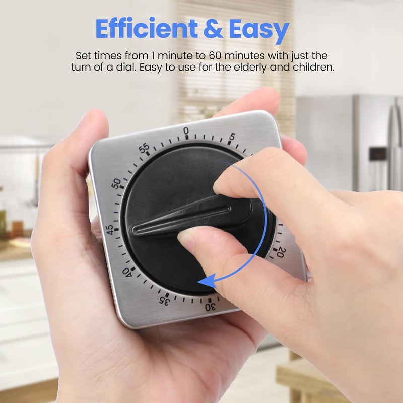 Albayrak Kitchen Timers for Cooking, Chef Cooking Timer Clock with Loud Alarm,100% Mechanical Desk Timer - No Batteries Required - Magnetic Backing, Exquisite Stainless Steel Body - Countdown Reminder Magnetic - Image 2