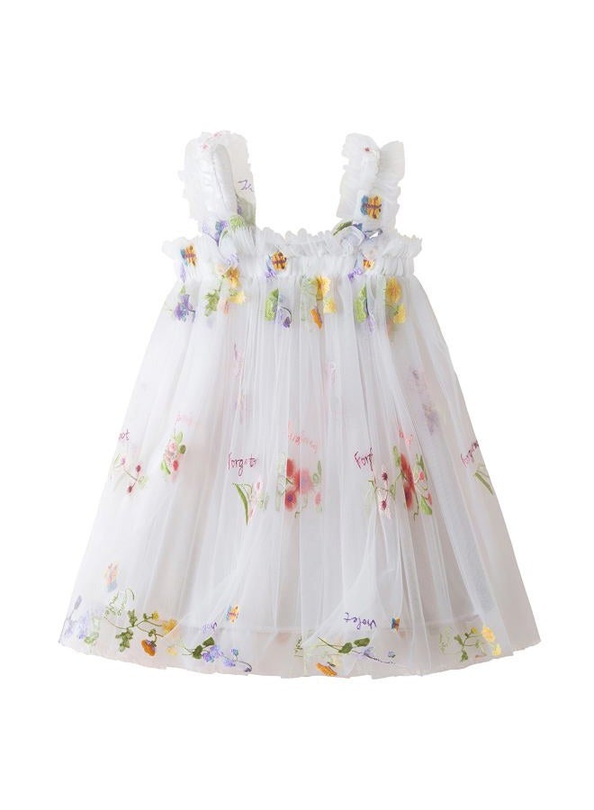 Nileafes Baby Girl Casual Tutu Dress Strap Tulle Flower Butterflies Embroidery Princess Dresses Size 80 (6-12 Months, 107-White) - Image 2