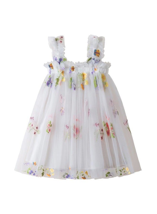 Nileafes Baby Girl Casual Tutu Dress Strap Tulle Flower Butterflies Embroidery Princess Dresses Size 80 (6-12 Months, 107-White) - Image 1