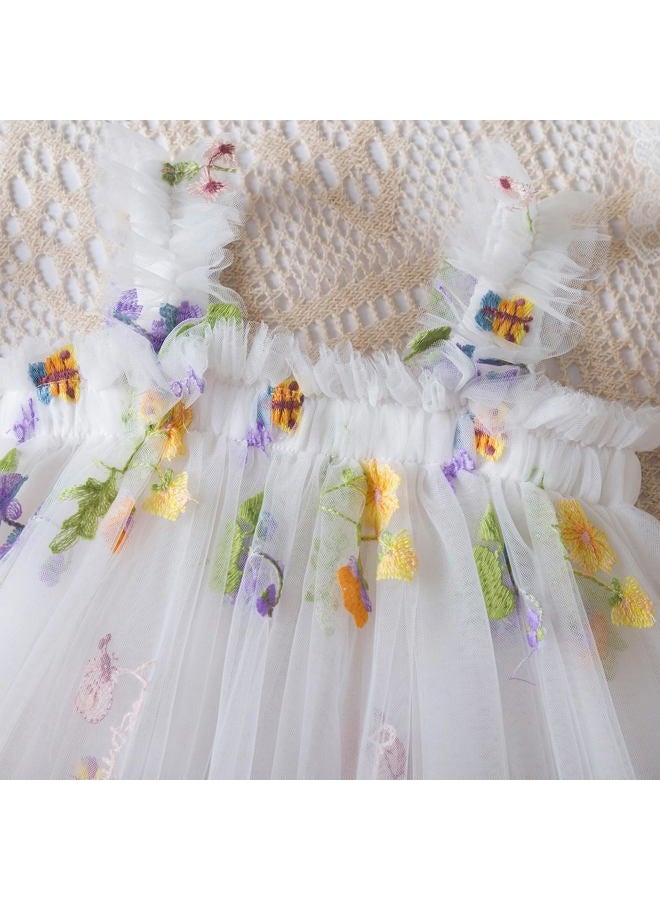 Nileafes Baby Girl Casual Tutu Dress Strap Tulle Flower Butterflies Embroidery Princess Dresses Size 80 (6-12 Months, 107-White) - Image 3