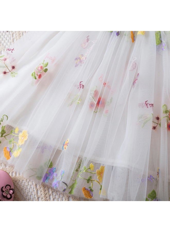 Nileafes Baby Girl Casual Tutu Dress Strap Tulle Flower Butterflies Embroidery Princess Dresses Size 80 (6-12 Months, 107-White) - Image 5