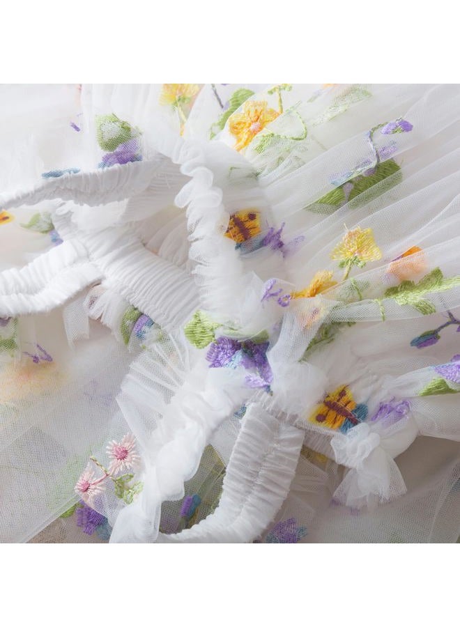 Nileafes Baby Girl Casual Tutu Dress Strap Tulle Flower Butterflies Embroidery Princess Dresses Size 80 (6-12 Months, 107-White) - Image 4