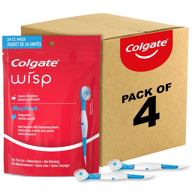 Colgate فرشاة أسنان صغيرة قابلة للتصرف من كولجيت ماكس فريش، بنكهة النعناع - 24 قطعة (4 عبوات) - Image 1