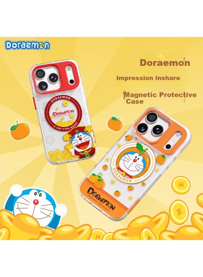 Rock Doraemon Compatible With Apple Iphone 16 Pro Magnetic Airbag Shockproof Full-cover Semi-transparent Matte Cute Uni Premium Case Great Luck - Image 1