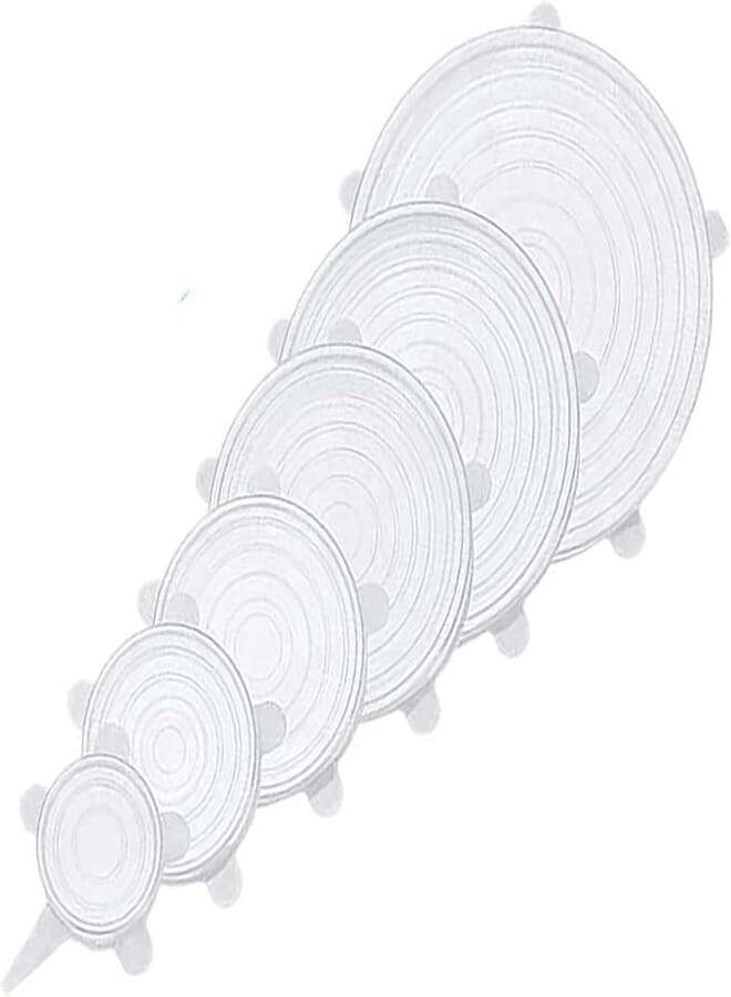 Carrot - Silicone Stretch Lids, Multi Size Reusable Silicone Lids Food and Bowl Covers, Dishwasher and Freezer Safe (White Color - Pack of 6)