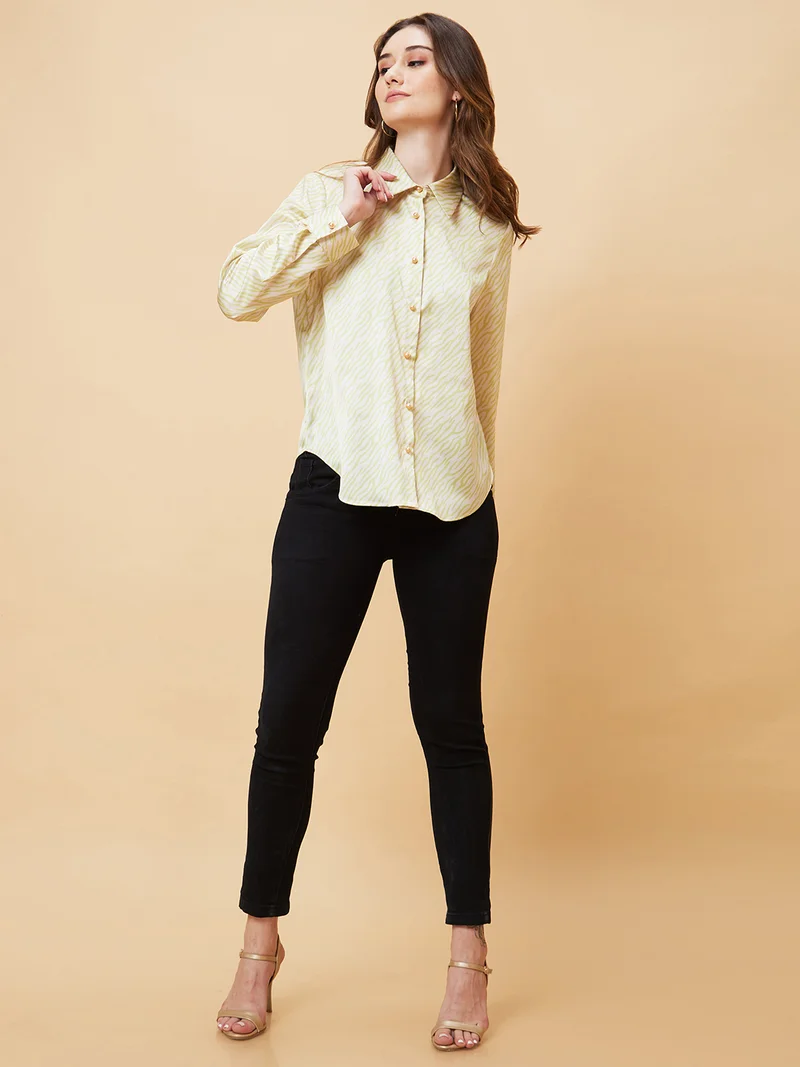 جلو باص قميص جلوبس نسائي بياقة مطبوعة