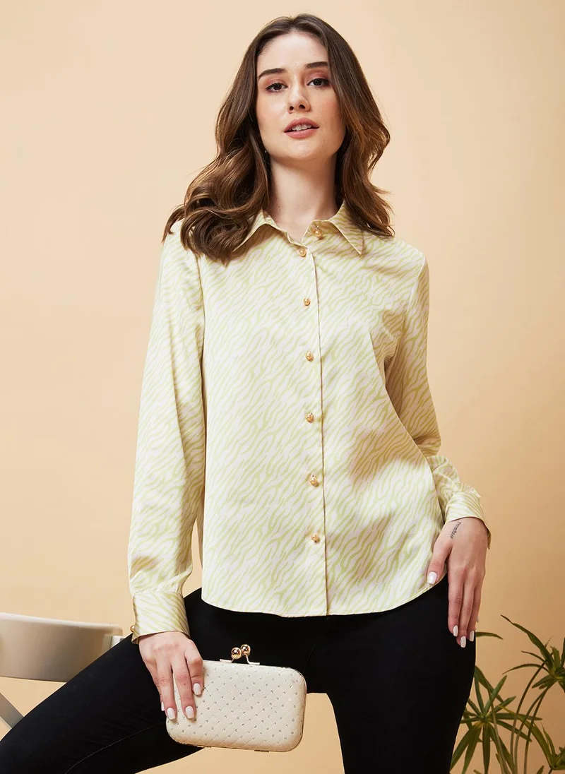 جلو باص قميص جلوبس نسائي بياقة مطبوعة