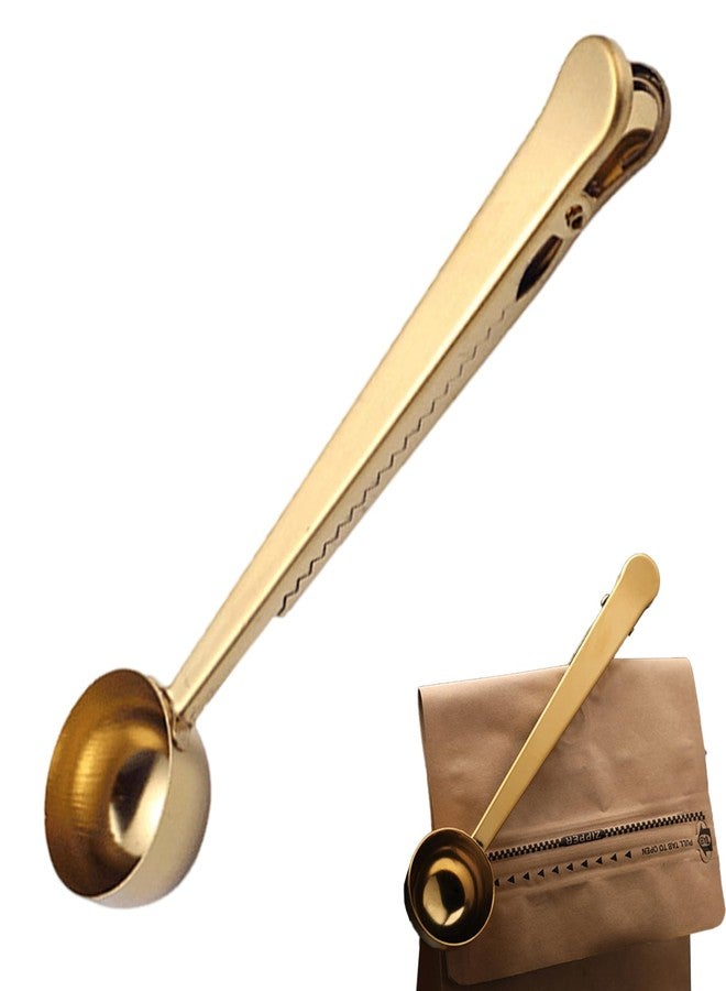 EMVANV Coffee Scoop Clip,Stainless Steel Measuring Scoop With Coffee Bag Clip for Ground Coffee Tea Protein Scoop Tablespoon Measure Spoon(Gold) - Image 1