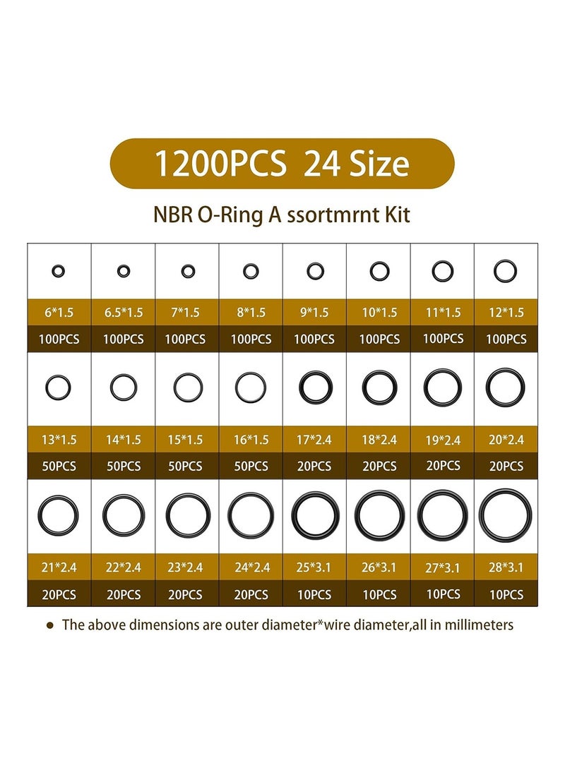 MVAQKLM  Rubber O Ring Set,24 Size 1200 Pcs Black Small O Rings Assortment Kits,Assorted Metric Sealing Washer for Automotive Faucet Pressure Plumbing Sealing Repair,Air or Gas Connections,OD 6mm-28mm - Image 4
