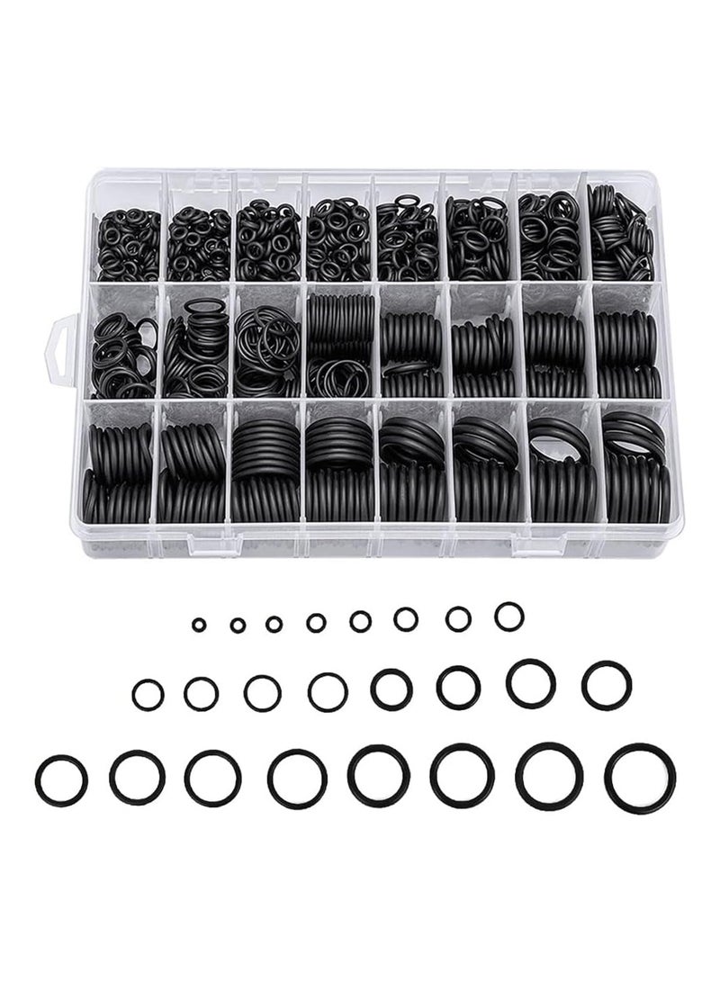 MVAQKLM  Rubber O Ring Set,24 Size 1200 Pcs Black Small O Rings Assortment Kits,Assorted Metric Sealing Washer for Automotive Faucet Pressure Plumbing Sealing Repair,Air or Gas Connections,OD 6mm-28mm - Image 1