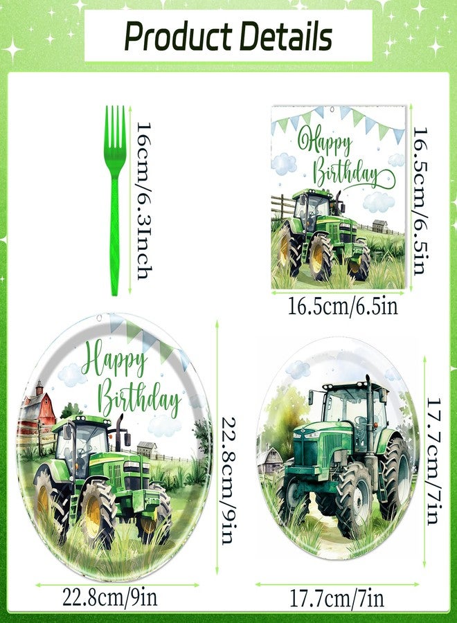 Rakuto Tractor Birthday Party Plates Napkins Tableware Set, Tractor Birthday Party Decorations Supplies for Kids, Disposable Paper Green Farm Dinnerware Party Decor Serves 24 - Image 2