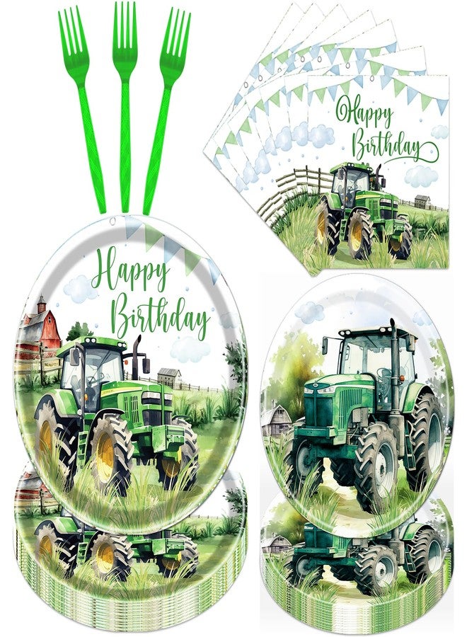 Rakuto Tractor Birthday Party Plates Napkins Tableware Set, Tractor Birthday Party Decorations Supplies for Kids, Disposable Paper Green Farm Dinnerware Party Decor Serves 24 - Image 1