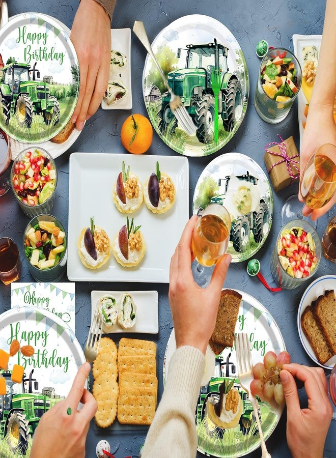 Rakuto Tractor Birthday Party Plates Napkins Tableware Set, Tractor Birthday Party Decorations Supplies for Kids, Disposable Paper Green Farm Dinnerware Party Decor Serves 24 - Image 5