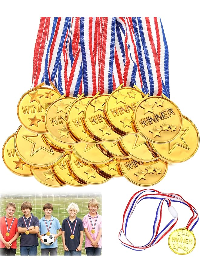 Sweet seven Sweet seven 30 Gold Plastic Winner Award Medals, Perfect for Sports, Competitions, Talent Shows, and Birthday Parties, Olympic Style Metal Winner Awards for Spelling Bees and Gymnastics 