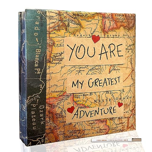 Holoary Self Adhesive Page Photo Album with Metallic Pen Magnetic Self-Stick Scrapbook for 3x5 4x6 5x7 6x8 8x10 Hand Made DIY 40 pages Albums, Printed Kraft Paper Cover Old Map Adventure Memory Book - Image 1