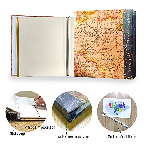 Holoary Self Adhesive Page Photo Album with Metallic Pen Magnetic Self-Stick Scrapbook for 3x5 4x6 5x7 6x8 8x10 Hand Made DIY 40 pages Albums, Printed Kraft Paper Cover Old Map Adventure Memory Book - Image 4