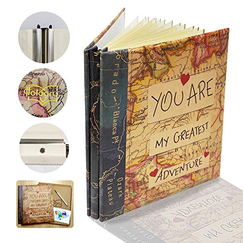 Holoary Self Adhesive Page Photo Album with Metallic Pen Magnetic Self-Stick Scrapbook for 3x5 4x6 5x7 6x8 8x10 Hand Made DIY 40 pages Albums, Printed Kraft Paper Cover Old Map Adventure Memory Book - Image 3