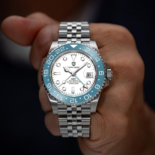 PAGRNE DESIGN ساعة رجال باجاني ديزاين GMT للرجال أوتوماتيكية 40MM تاريخ 100M مقاومة للماء من الفولاذ المقاوم للصدأ زجاج ياقوتي ميكانيكية - Image 5