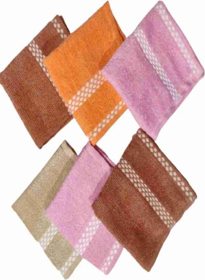 ORAS 100% Cotton Face Towel 300 GSM Set of 6 Pcs (Small Size :: 25 * 25Cm) Multi Colors - Image 1