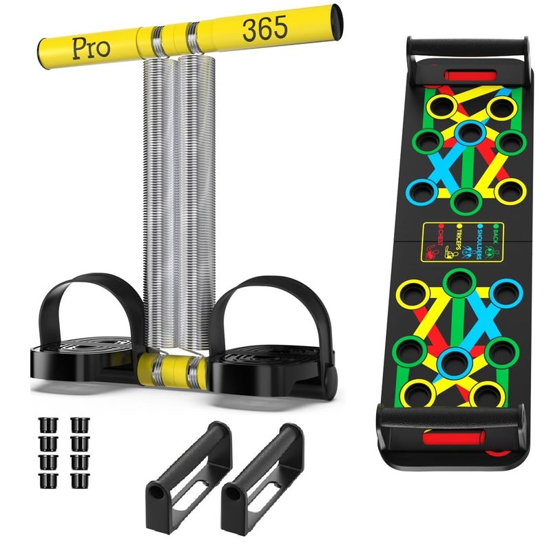 PRO365 Tummy Trimmer Exerciser With Pushup Board Combo/Flat Pedal For Extra Support/Sit Up Equipment/Sport Fitness/Leg Exerciser/Home Gym Equipment (6 Month Warranty, Double Spring), Multi-Coloured - Image 1
