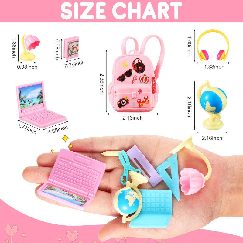 Zhanmai 21 Pieces Doll School Stuff Mini School Supplies Doll School Accessories School Playset for Dolls Mini Pink Doll Backpack Desk Lamp Laptop and Headset for 11.5 Inch Doll - Image 2