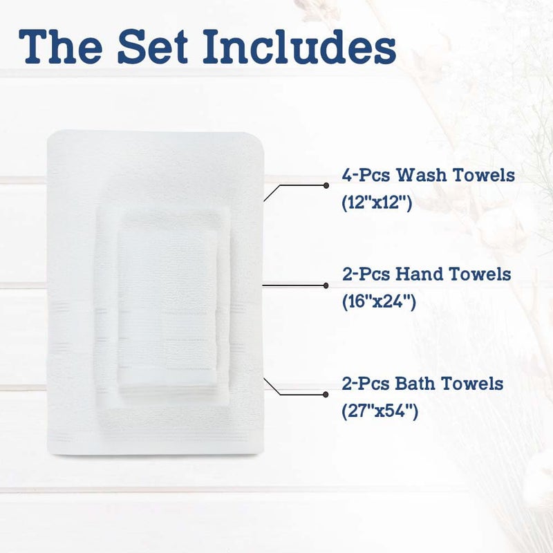 Casa Lino 8 Pc Premium Towel Set  Cotton Towels Set  400 GSM 2 Bath Towel  2 Hand Towel  & 4 Washcloths  Bathroom Set  Head Towels Wrap for Ladies  Gym Towel for Men Workout White - Image 3