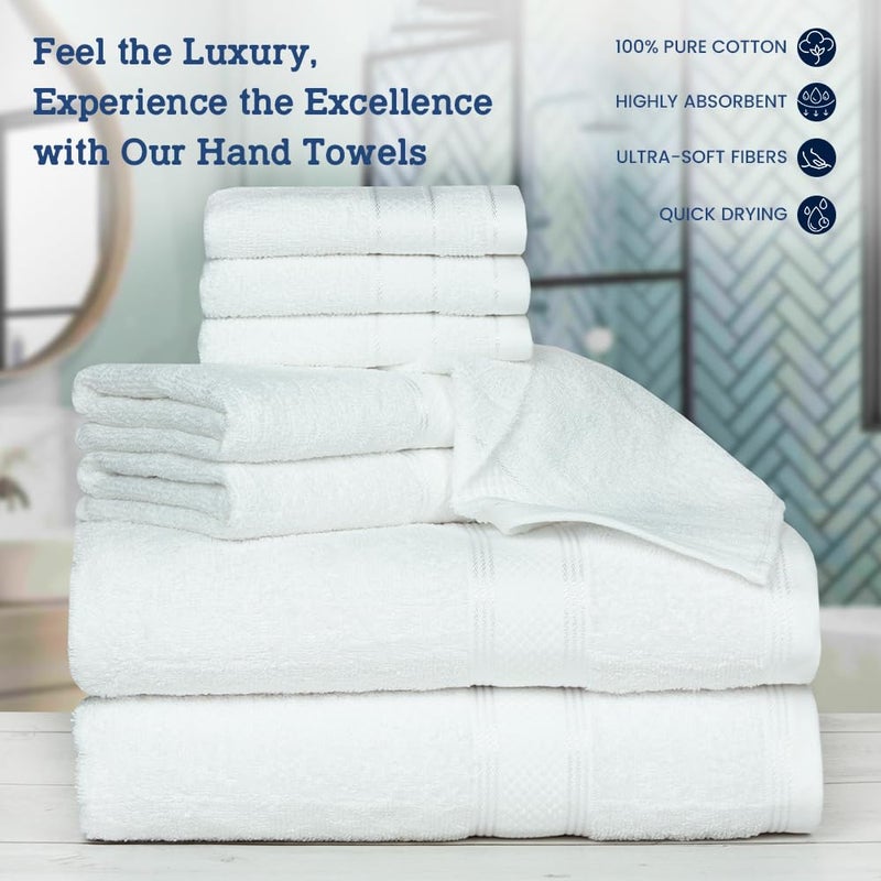 Casa Lino 8 Pc Premium Towel Set  Cotton Towels Set  400 GSM 2 Bath Towel  2 Hand Towel  & 4 Washcloths  Bathroom Set  Head Towels Wrap for Ladies  Gym Towel for Men Workout White - Image 1