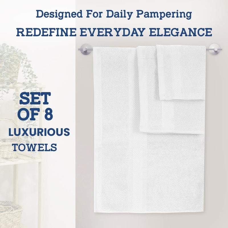 Casa Lino 8 Pc Premium Towel Set  Cotton Towels Set  400 GSM 2 Bath Towel  2 Hand Towel  & 4 Washcloths  Bathroom Set  Head Towels Wrap for Ladies  Gym Towel for Men Workout White - Image 2
