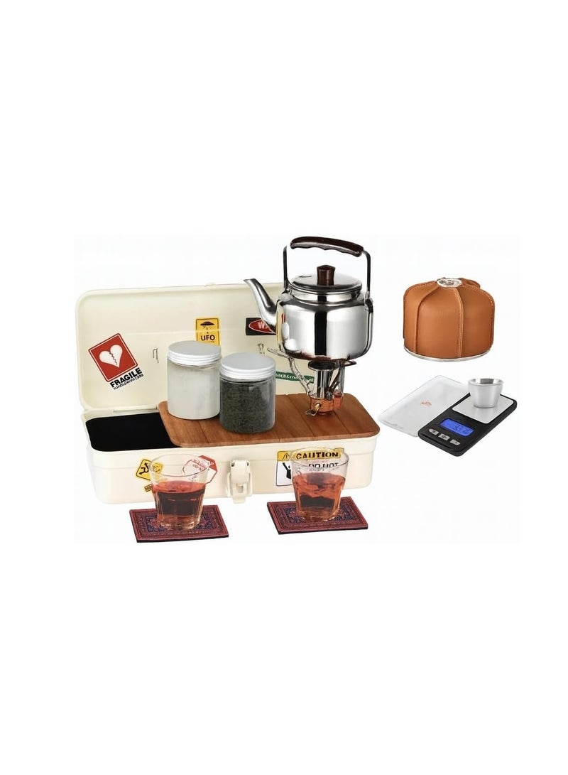 عائلة التخييم طقم شاي – طقم شاي محمول متعدد الألوان للاستخدام الخارجي، لا يشمل موقد الغاز - Image 1