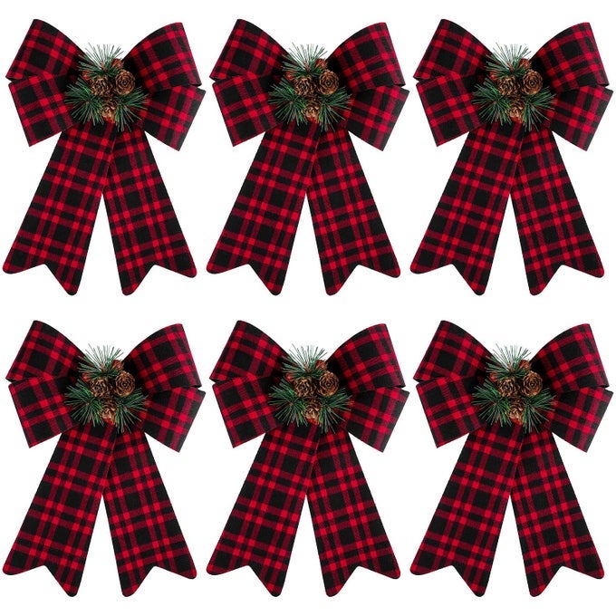 6 PACK CHRISTMAS WREATHS WITH PINECONES NEEDLES XMAS DECORATIONS NATURAL CHRISTMAS TREE BOWS FOR HOLIDAY DECORATION OR DIY CRAFTS 9 X 12 INCHES