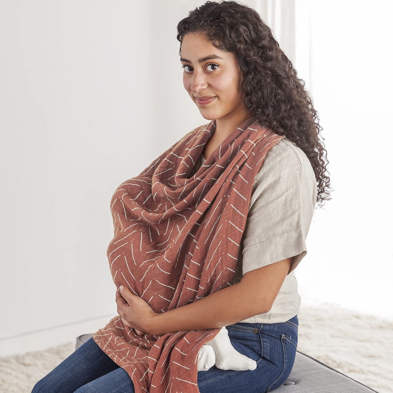 Itzy Ritzy Breastfeeding Boss MultiUse Cover A Nursing Cover Swaddle Car Seat Cover Tummy Time Mat Burp Cloth All in One Made of Soft Muslin Fabric Measures 47 x 47 Mudcloth