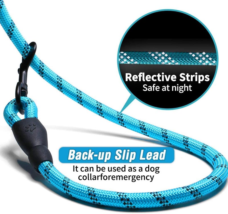 HANK Dog Leash | 3M Reflective Leash for Large Dogs | Soft Handle | Heavy Duty Belt Hook | Shock Absorbing Pet Rope | Suitable for Large Breed (10-80KG) 5 Feet Long (L - Cyan Blue) - Image 5