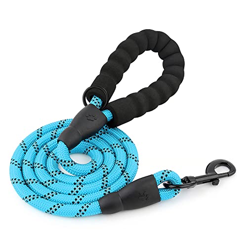 HANK Dog Leash | 3M Reflective Leash for Large Dogs | Soft Handle | Heavy Duty Belt Hook | Shock Absorbing Pet Rope | Suitable for Large Breed (10-80KG) 5 Feet Long (L - Cyan Blue) - Image 1