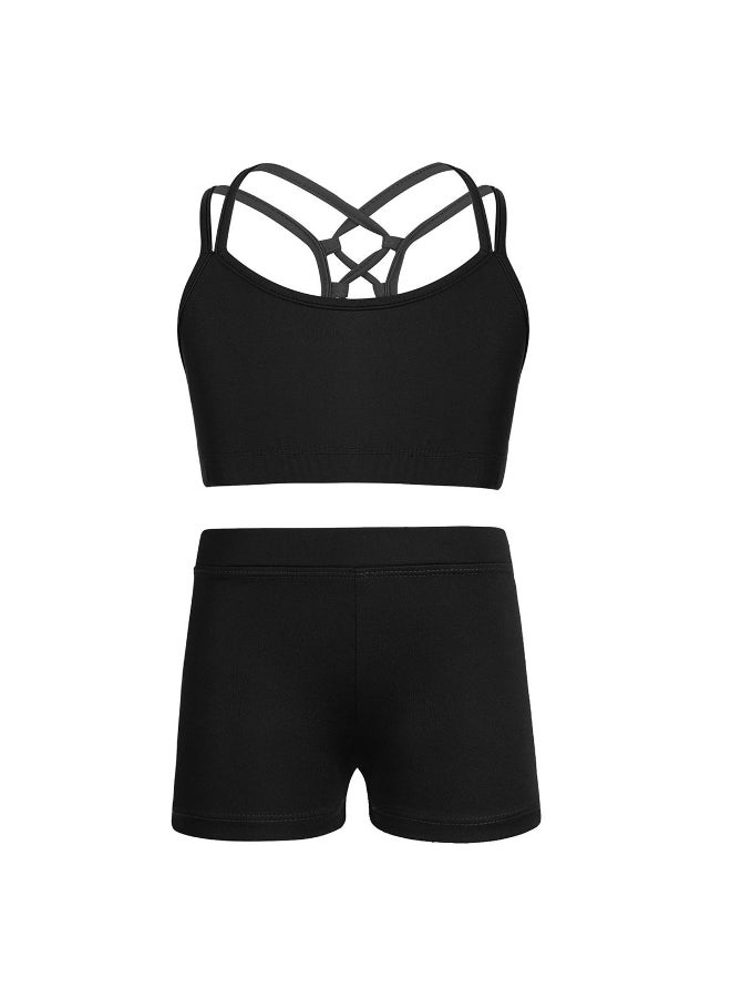 Generic Kids Girls Classic Dance Clothes Set Vest Top with Booty Shorts Gymnastics Dancewear Sports Yoga Athletic Outfits