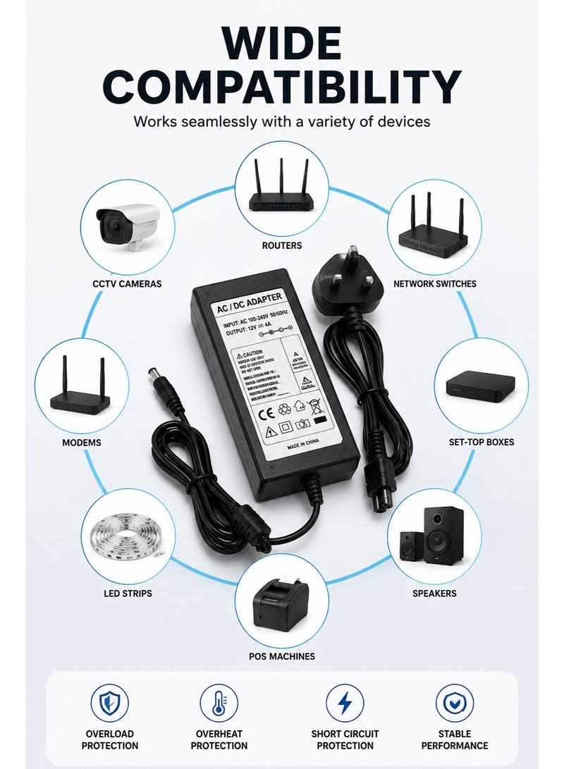 CABLE CONV 12V 4A  Power Adapter with AC Power Cable – Reliable DC Power Supply - Image 3