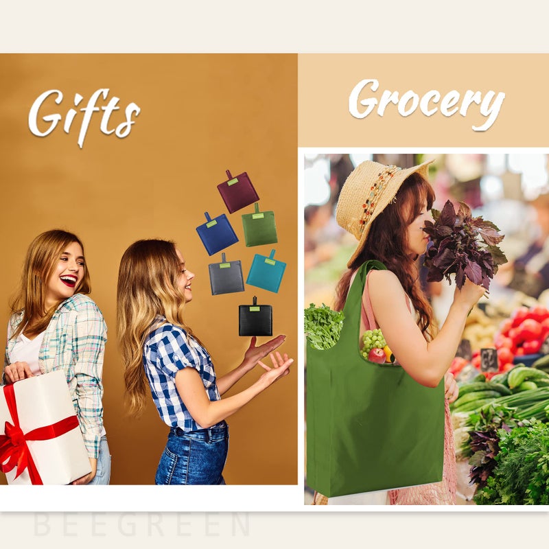 BeeGreen Reusable Bags Tote Bags for Women - 6 Pack Bulk Extra Large Reusable Gifts Bag with Handles - Heavy Duty Foldable Machine Washable Travel Grocery Bag Organizer (Packable Shopping Bags)â€‹ - Image 2