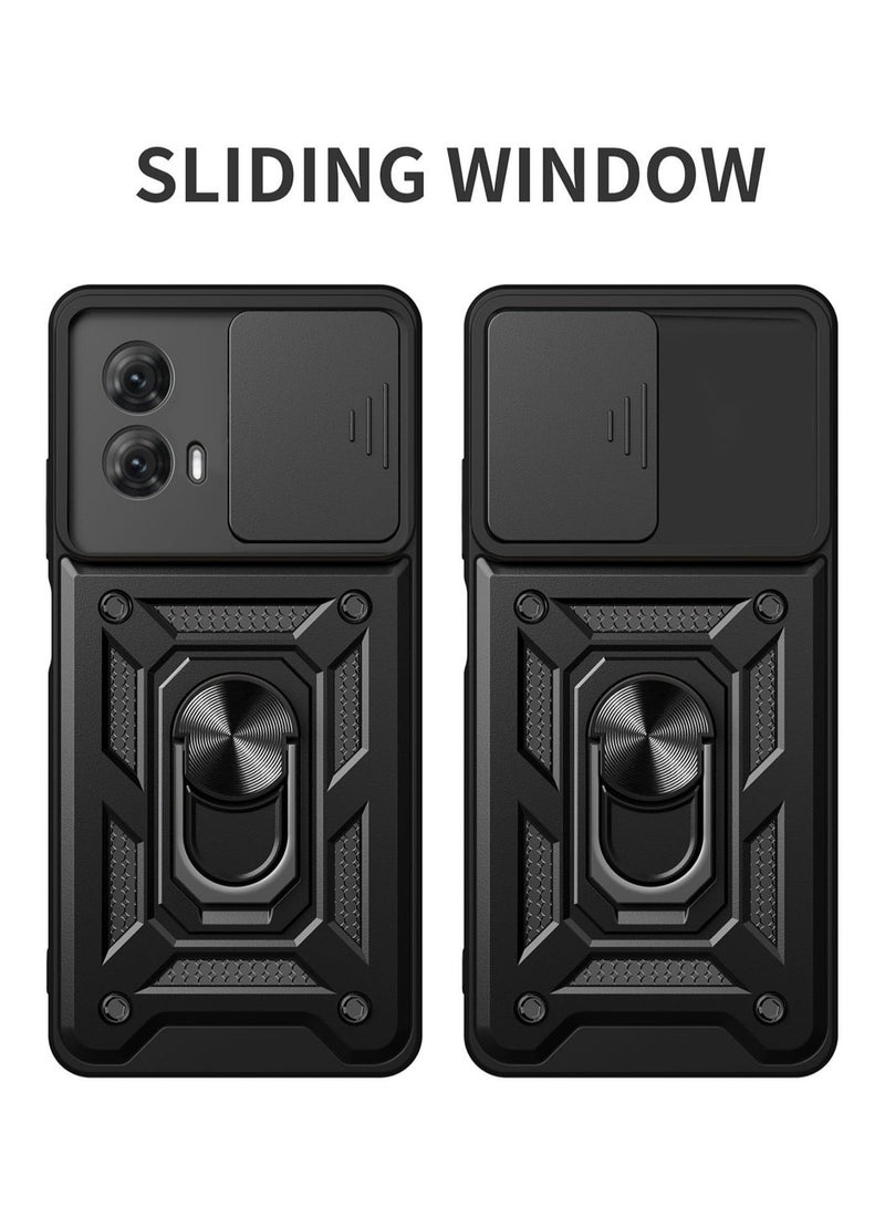 Motorola G85 5G Case Cover, Slide Camera Lens Cover, 360°Rotating Kickstand Ring, Support Magnetic Car Mount Shockproof Mobile Phone Case Black - Image 2
