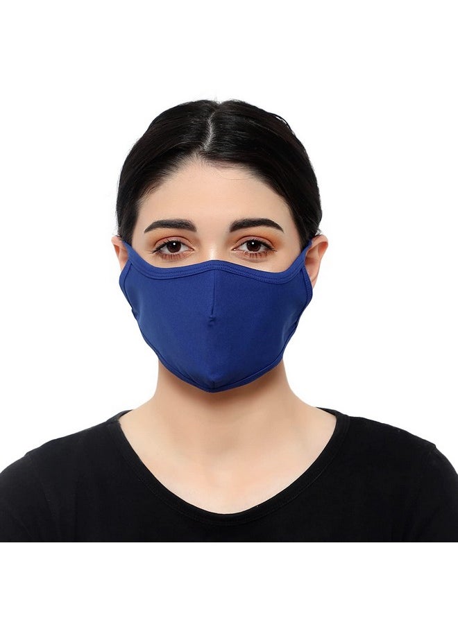 Touchstone - Soft Cotton Knitted Face Mask Medium Size Comfortable Washable Double Layer. (Pack Of 3). White Blue Black - Image 1