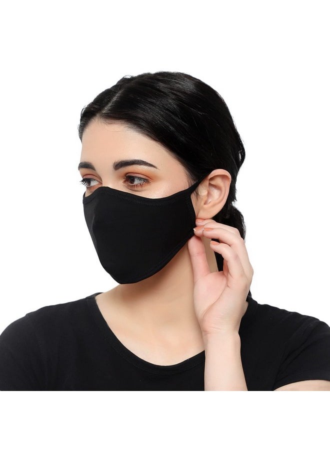 Touchstone - Soft Cotton Knitted Face Mask Medium Size Comfortable Washable Double Layer. (Pack Of 3). White Blue Black - Image 1