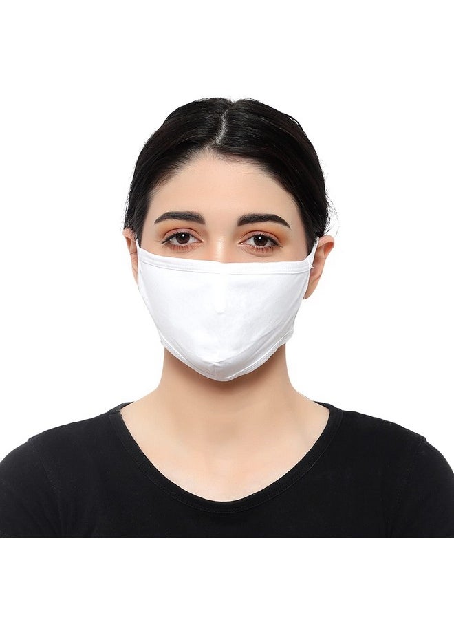 Touchstone - Soft Cotton Knitted Face Mask Medium Size Comfortable Washable Double Layer. (Pack Of 3). White Blue Black - Image 1