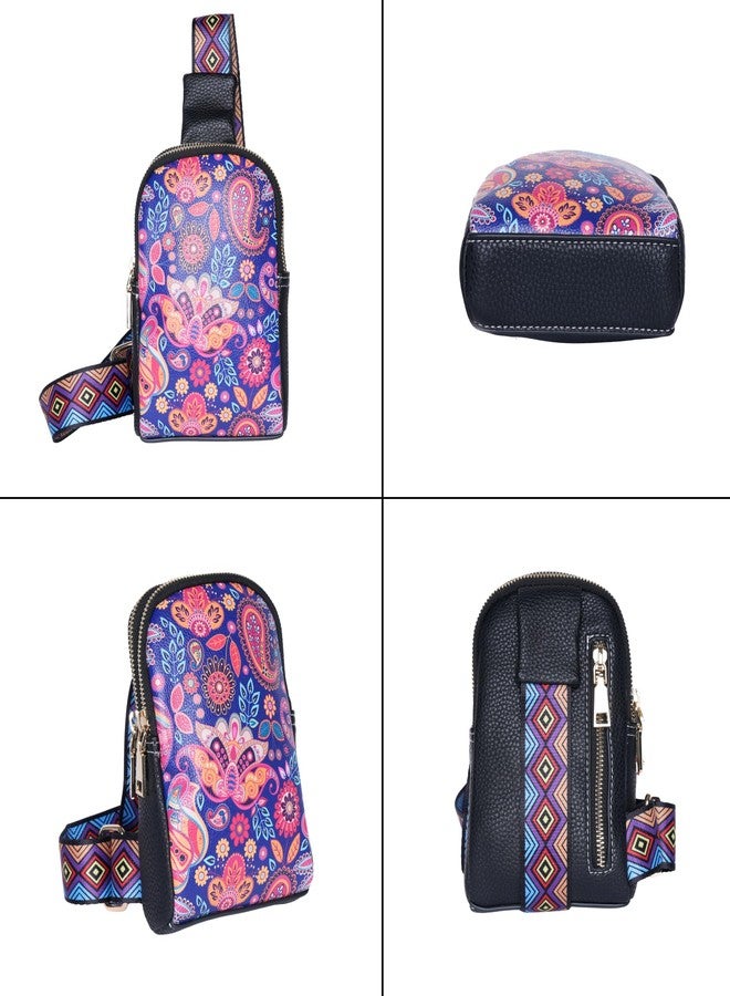 SANTORINI IndieTales Women’s Printed Crossbody Sling Bag | Faux Leather Boho Art Sling with 2 Main Compartments & Back Zip Pocket | Lightweight Small Travel Crossbody for Daily Use (Midnight Paisley) - Image 3