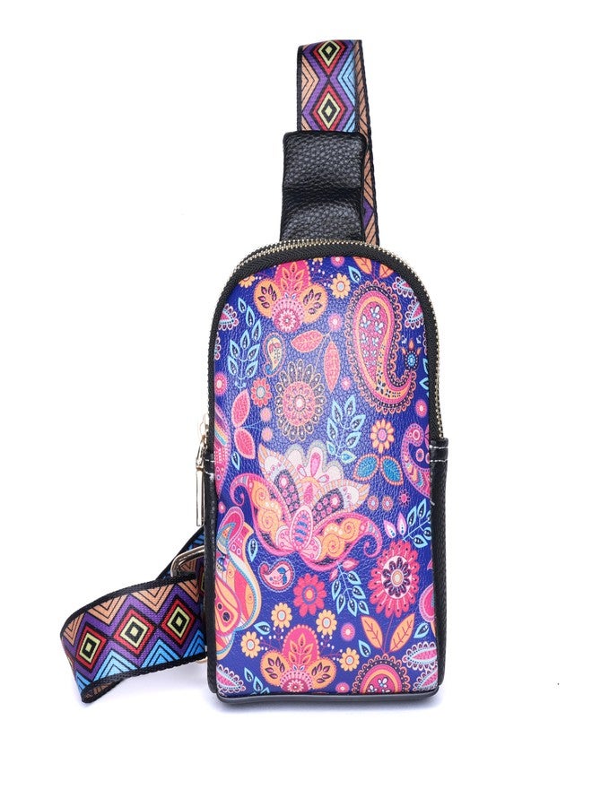 SANTORINI IndieTales Women’s Printed Crossbody Sling Bag | Faux Leather Boho Art Sling with 2 Main Compartments & Back Zip Pocket | Lightweight Small Travel Crossbody for Daily Use (Midnight Paisley) - Image 1