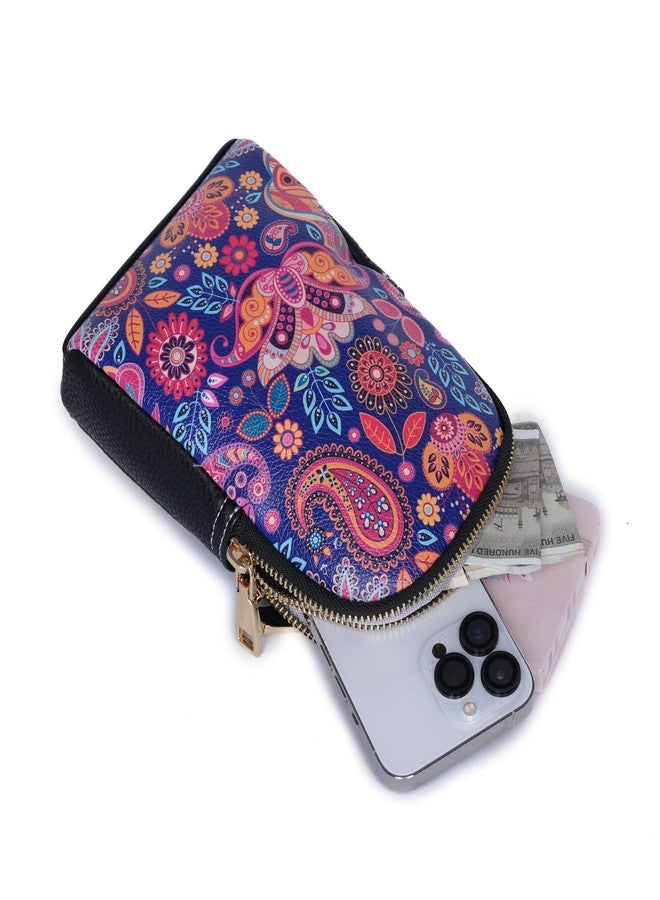 SANTORINI IndieTales Women’s Printed Crossbody Sling Bag | Faux Leather Boho Art Sling with 2 Main Compartments & Back Zip Pocket | Lightweight Small Travel Crossbody for Daily Use (Midnight Paisley) - Image 4