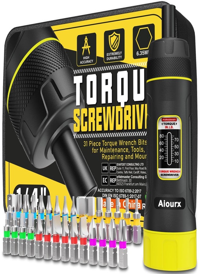 Aiourx 1/4 Inch Long Drive Torque Screwdriver Wrench Set, 10-80 in.-lb., S2 Steel, 5 in-lb increment, 32 Pcs for Bicycle Mechanics, Mechanical Equipment, Firearms Accurizing and Gunsmithing - Image 1